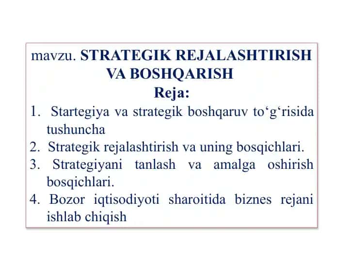 Strategik Rejalashtirish va Boshqarish