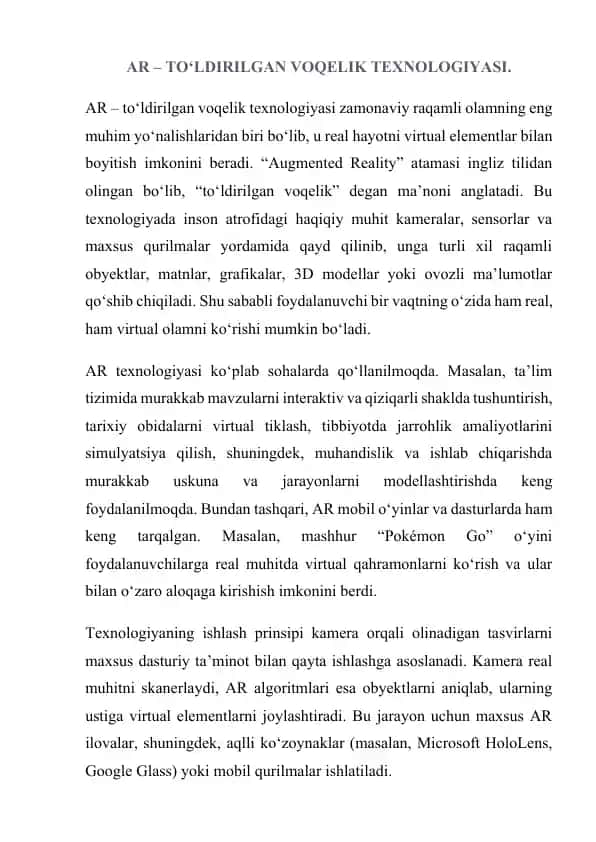 To‘ldirilgan voqelik texnologiyasi
