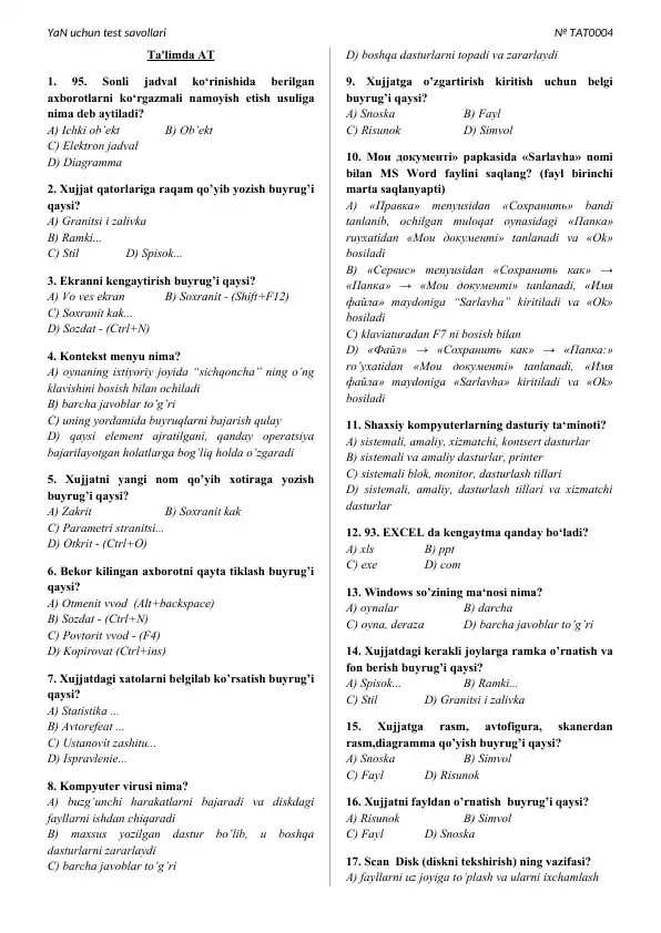 Test savollari