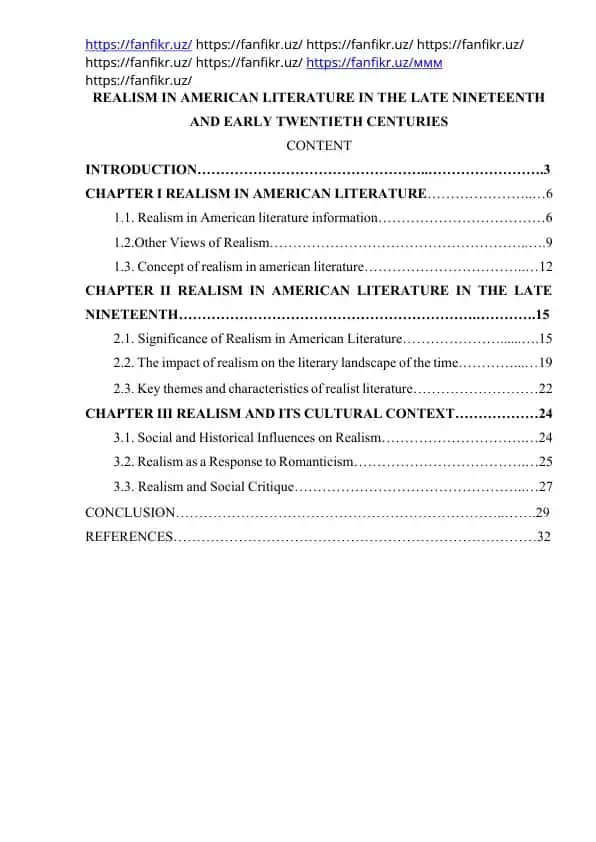 Realism in American Literature in the Late Nineteenth and Early Twentieth Centuries