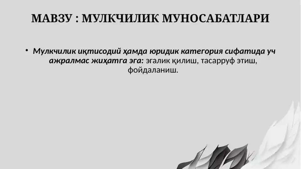 Мулкчилик Муносабатлари