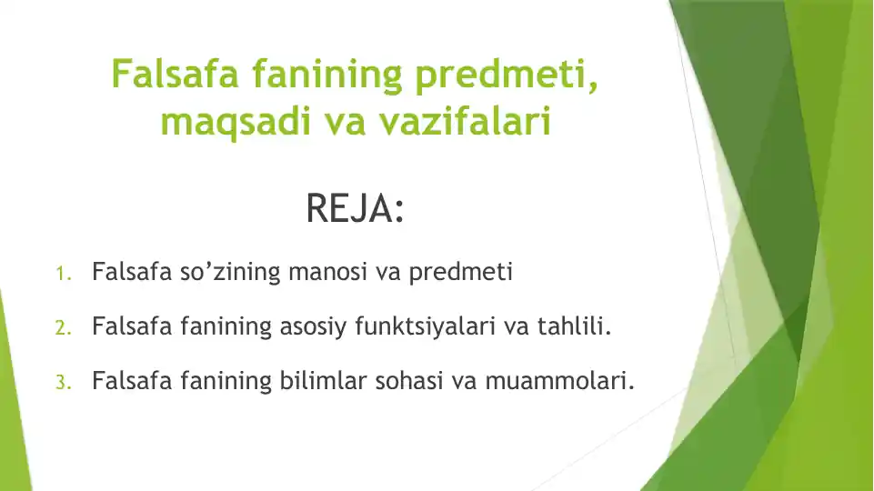 Falsafa fanining predmeti, maqsadi va vazifalari