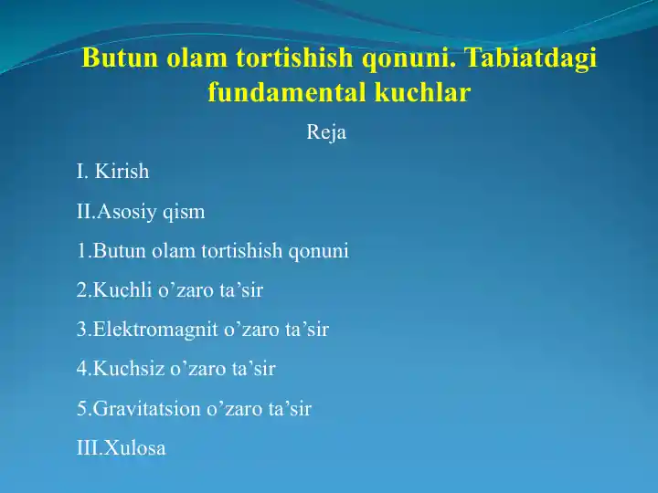 Butun olam tortishish qonuni