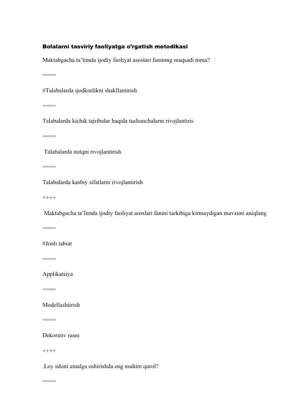 Bolalarni tasviriy faoliyatga o’rgatish metodikasi