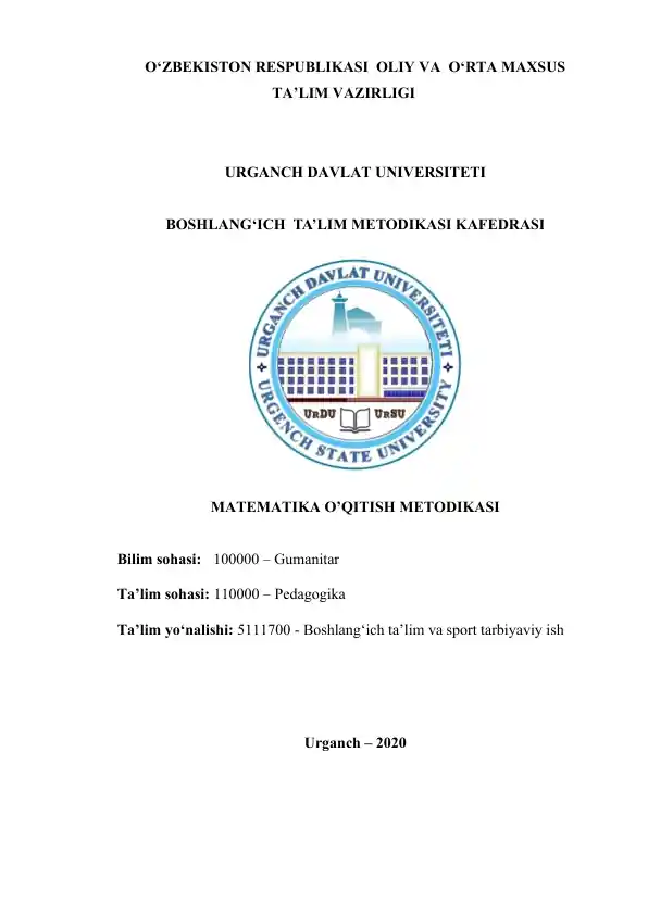 Matematika o’qitish metodikasi