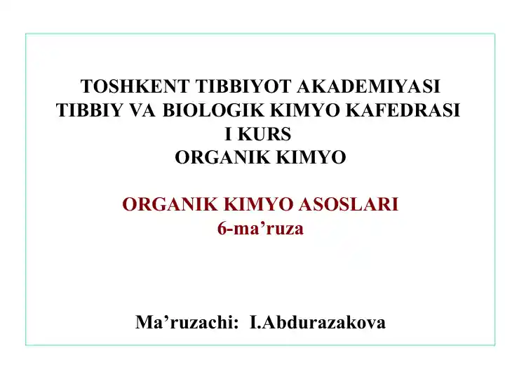Organik Kimyo Ma'ruzasi