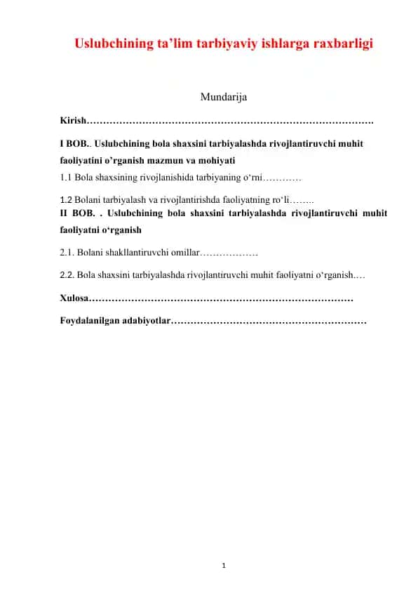 Uslubchining ta’lim tarbiyaviy ishlarga raxbarligi