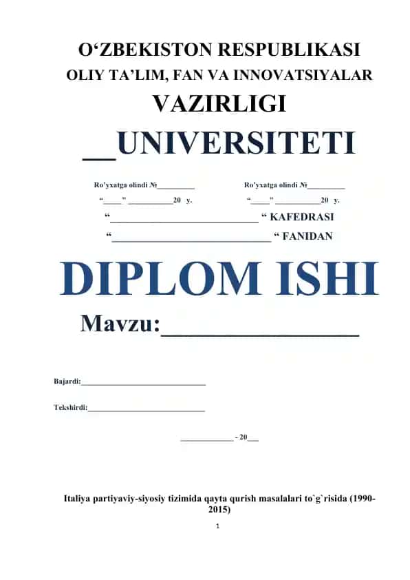 Italiya partiyaviy-siyosiy tizimida qayta qurish masalalari (1990-2015)