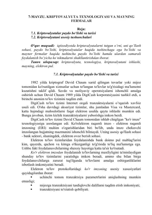 Kriptovalyuta texnologiyasi va mayning fermalar