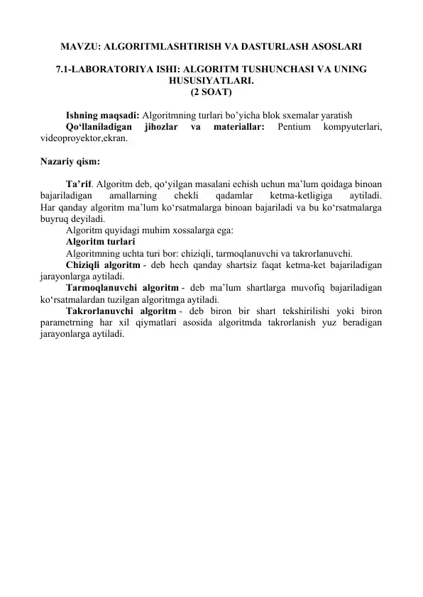 Algoritm va dasturlash asoslari laboratoriya ishi