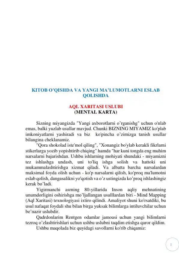 Aql Xaritasi Uslubi (Mental Karta)