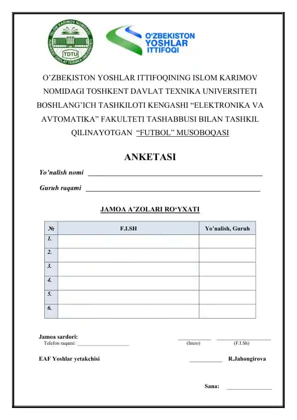 Futbol Musobaqasi Anketasi