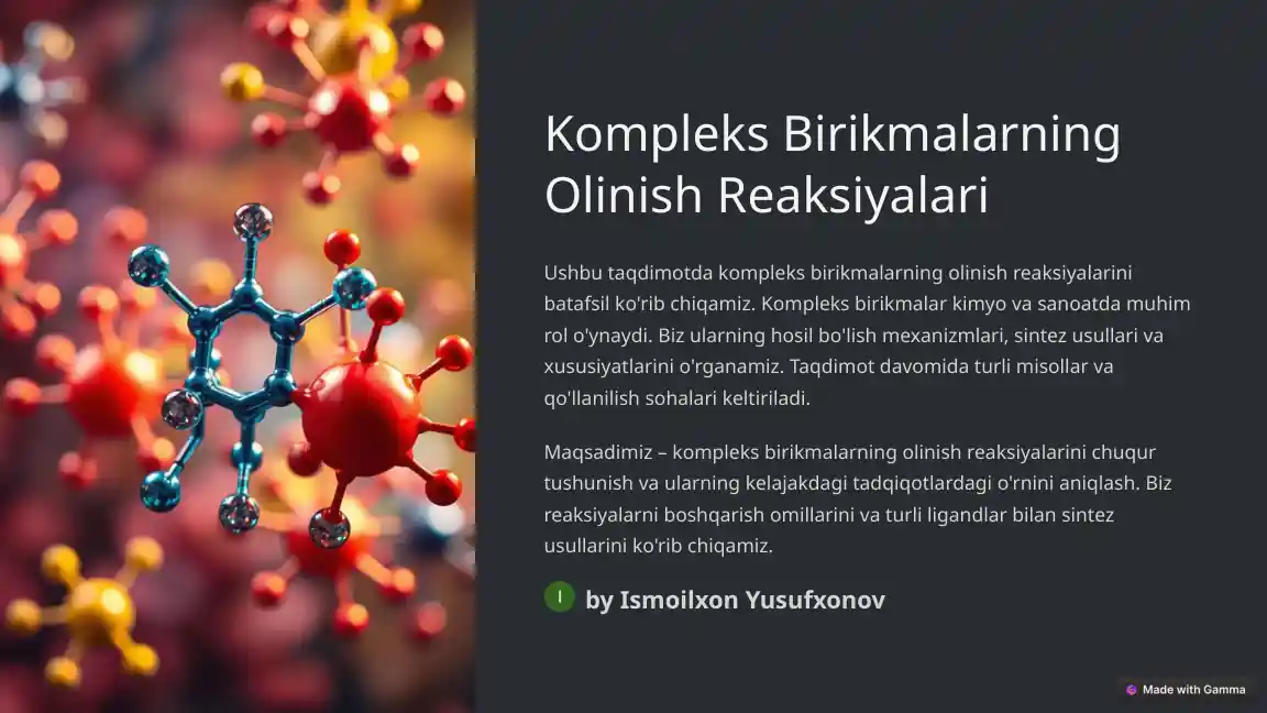 Kompleks Birikmalarning Olinish Reaksiyalari
