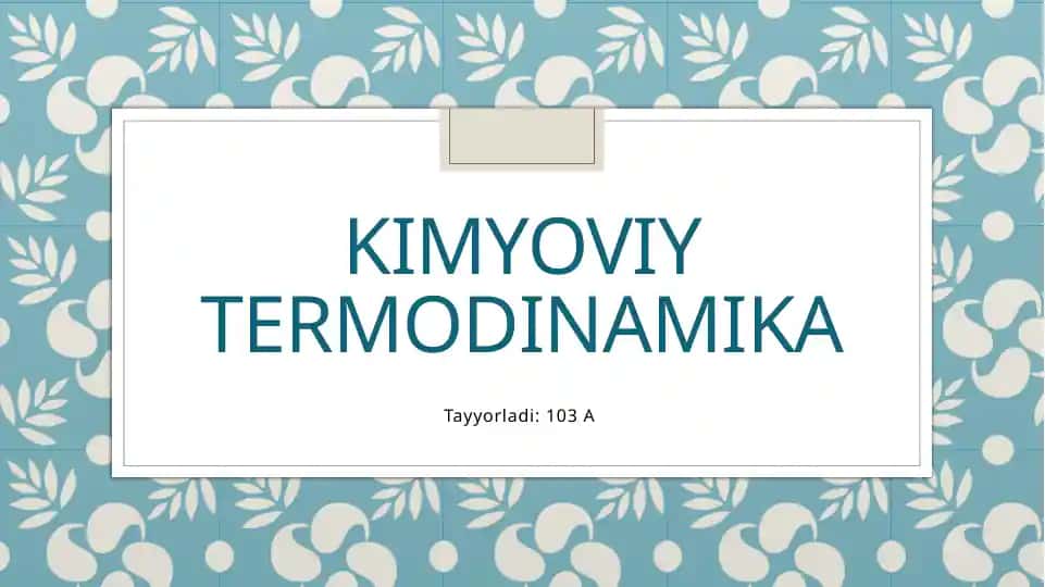 Kimyoviy termodinamika
