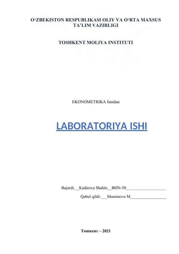 KO’P OMILLI EKONOMETRIK TAHLIL LABORATORIYA ISHI