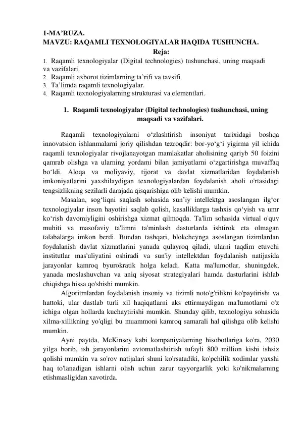 Raqamli texnologiyalar (Digital technologies)