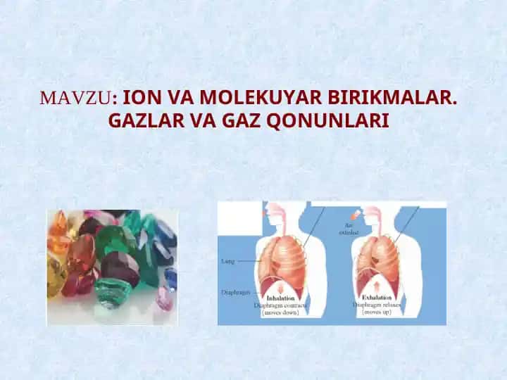 ION VA MOLEKUYAR BIRIKMALAR. GAZLAR VA GAZ QONUNLARI