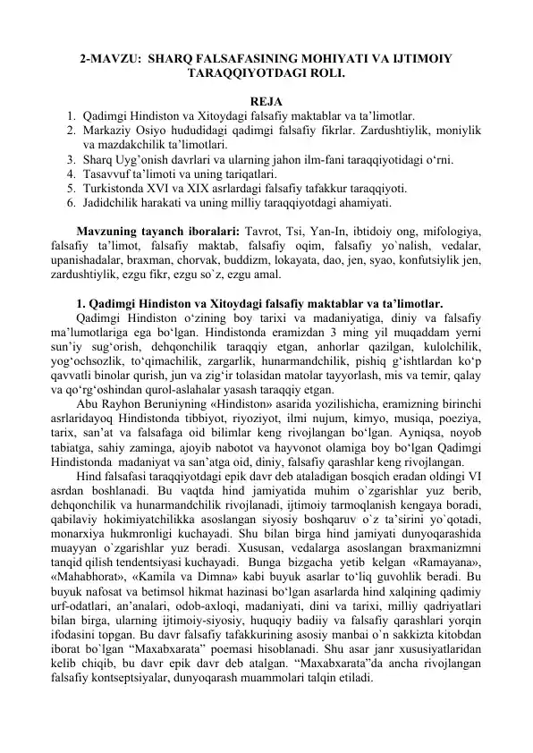 Sharq falsafasining mohiyati va ijtimoiy taraqqiyotdagi roli