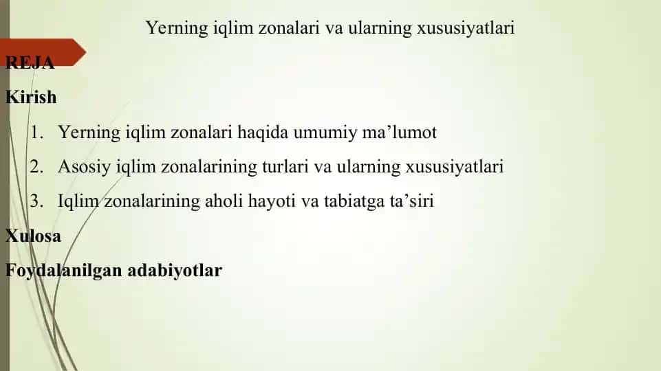 Yerning iqlim zonalari va ularning xususiyatlari