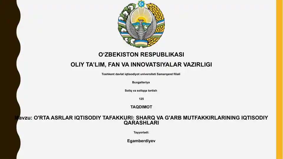 O'rta Asrlar Iqtisodiy Tafakkuri