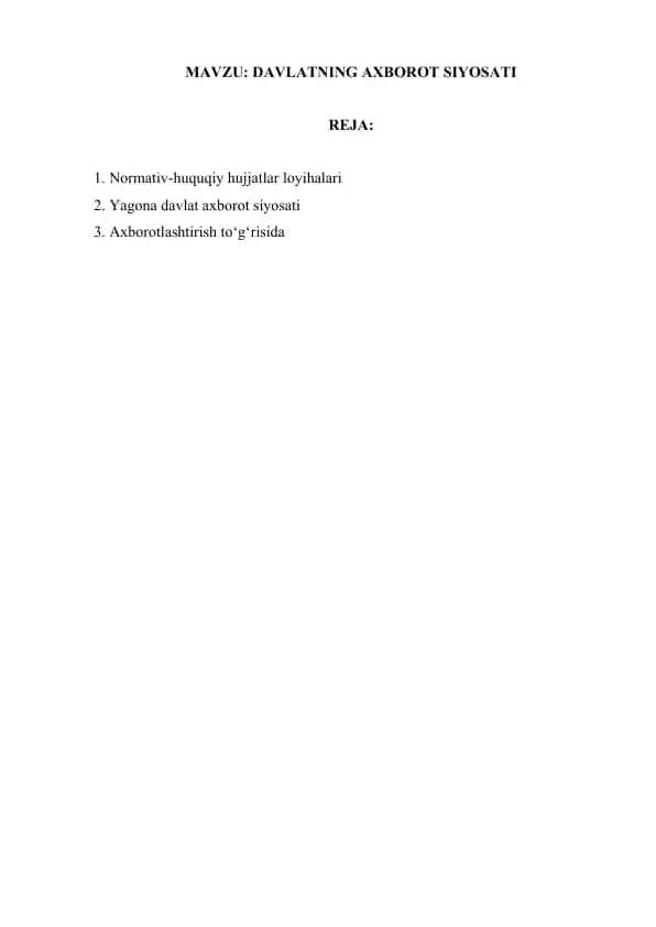O‘zbekiston Respublikasi yagona axborot siyosati konsepsiyasi