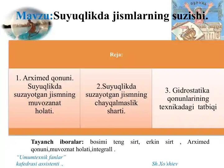 Suyuqlikda jismlarning suzishi