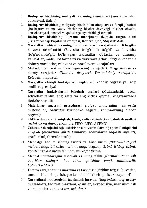 Boshqaruv hisobi va moliyaviy hisob