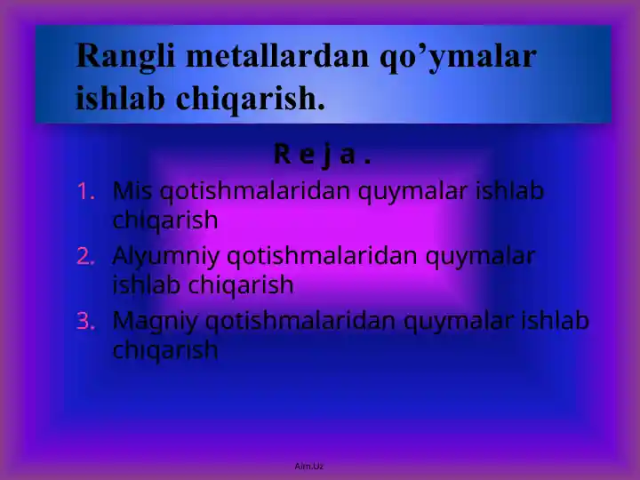 Rangli metallardan qo'ymalar ishlash