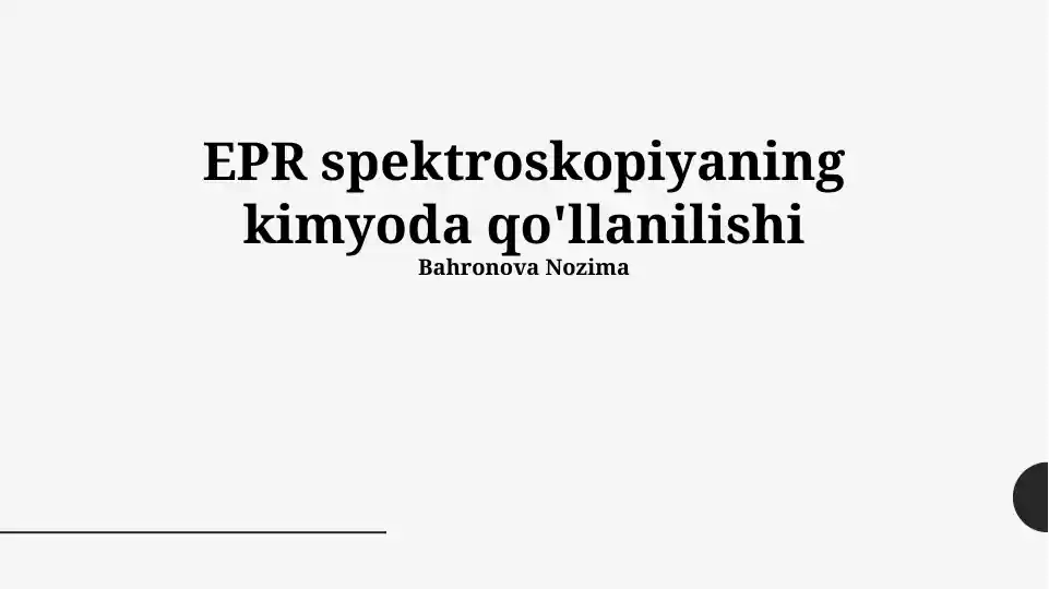 EPR spektroskopiyaning kimyoda qo'llanilishi