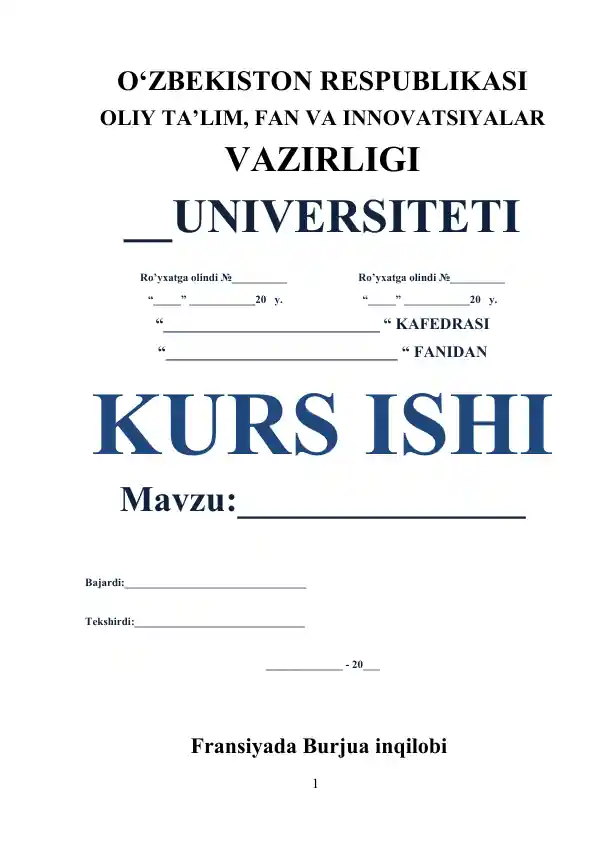 Fransiyada Burjua inqilobi kurs ishi