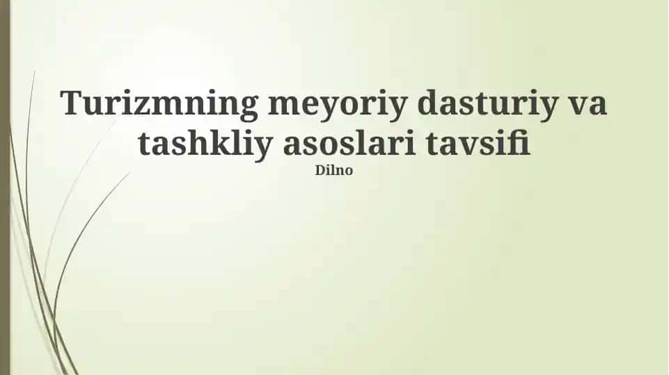 Turizmning meyoriy dasturiy va tashkliy asoslari tavsifi