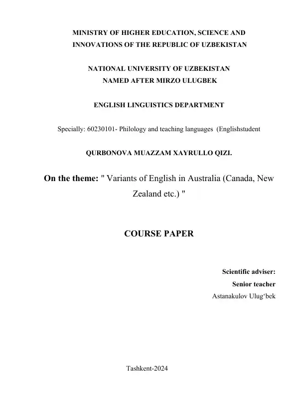 Variants of English in Australia (Canada, New Zealand)