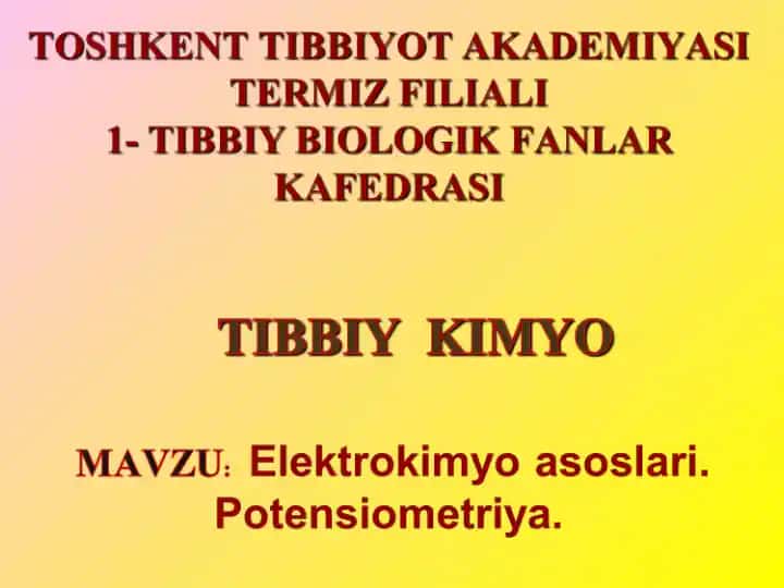 Elektrokimyo asoslari