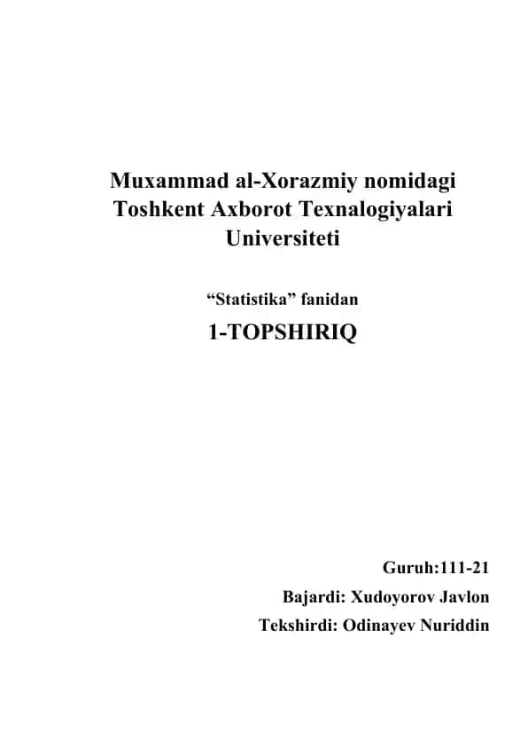 Statistika 1-TOPSHIRIQ