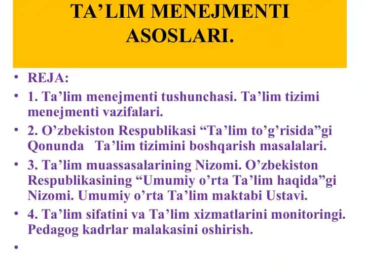 TA’LIM MENEJMENTI ASOSLARI