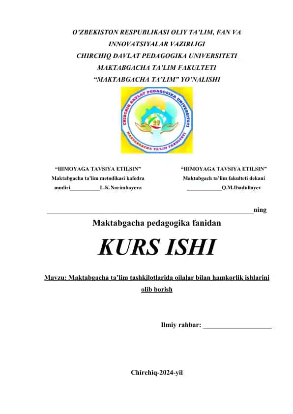 Maktabgacha ta’lim tashkilotlarida oilalar bilan hamkorlik ishlarini olib borish