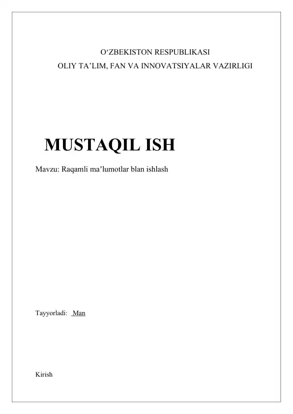 Raqamli ma'lumotlar blan ishlash