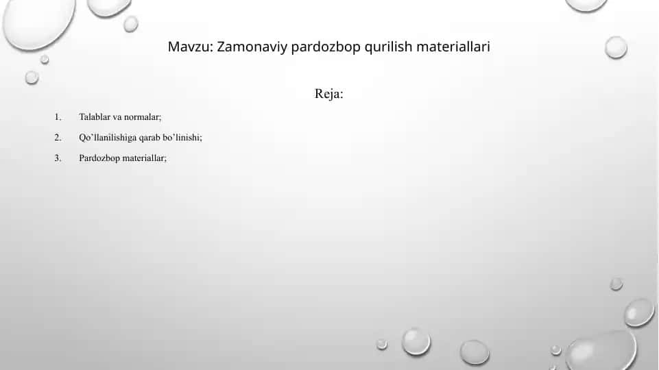 Zamonaviy pardozbop qurilish materiallari
