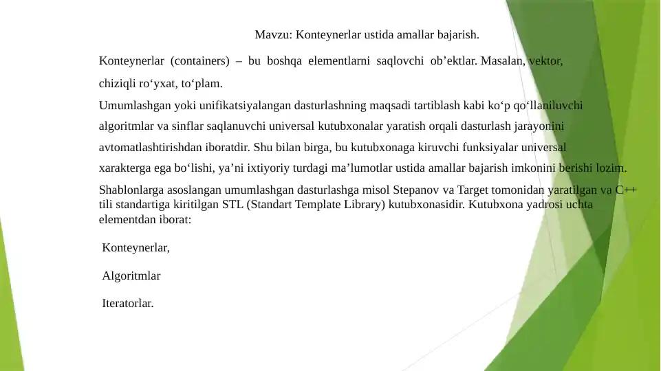 Konteynerlar ustida amallar bajarish