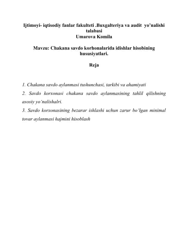 Chakana savdo korhonalarida idishlar hisobining hususiyatlari