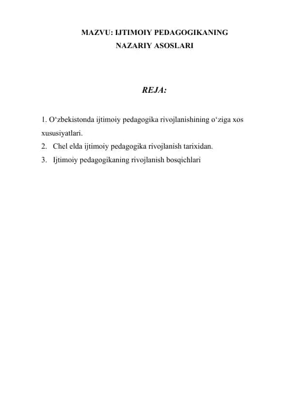 Ijtimoiy pedagogikaning nazariy asoslari