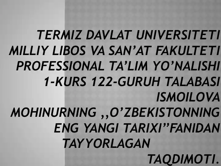 O'zbekistonning eng yangi tarixi