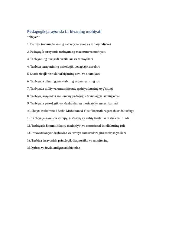 Pedagogik jarayonda tarbiyaning mohiyati