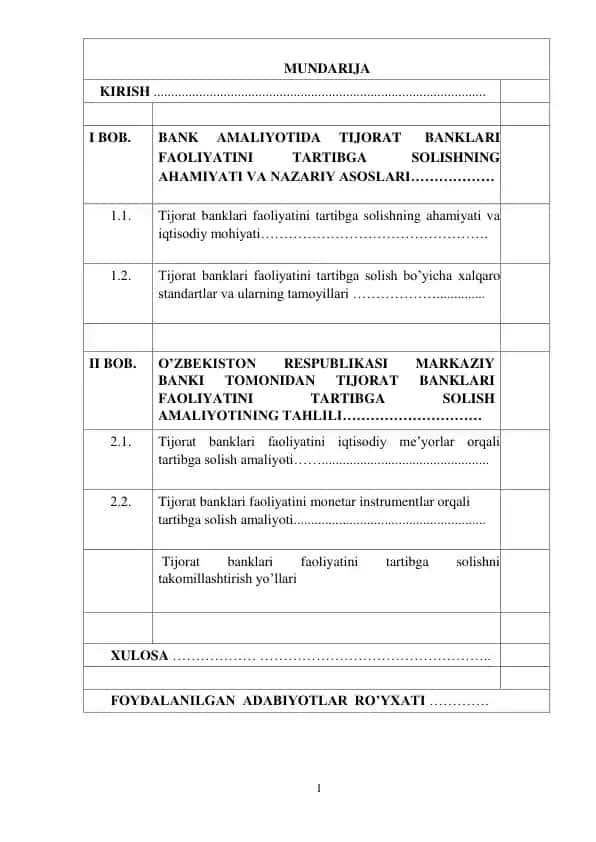 Tijorat Banklari Faoliyatini Tartibga Solish