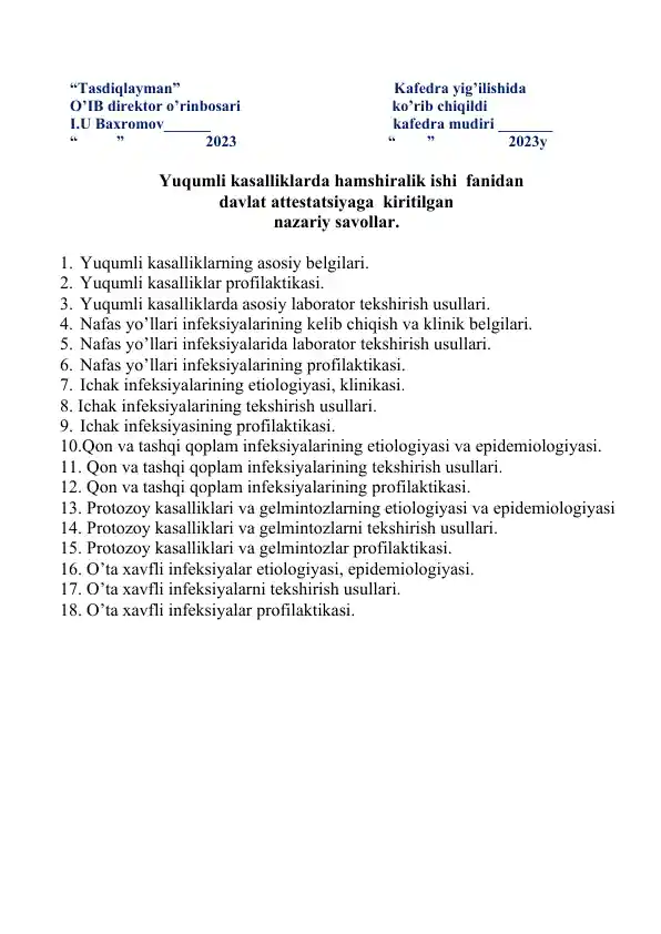 Yuqumli kasalliklar va infeksiyalarga oid laborator usullar