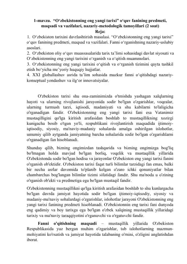 O‘zbekistonning eng yangi tarixi
