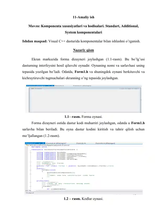 Visual C++ dasturida komponentalar bilan ishlashni o’rganish
