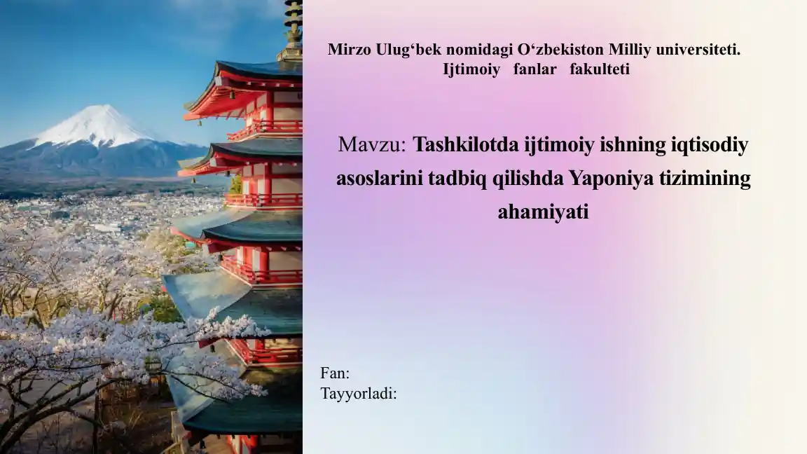Tashkilotda ijtimoiy ishning iqtisodiy asoslarini tadbiq qilishda Yaponiya tizimining ahamiyati