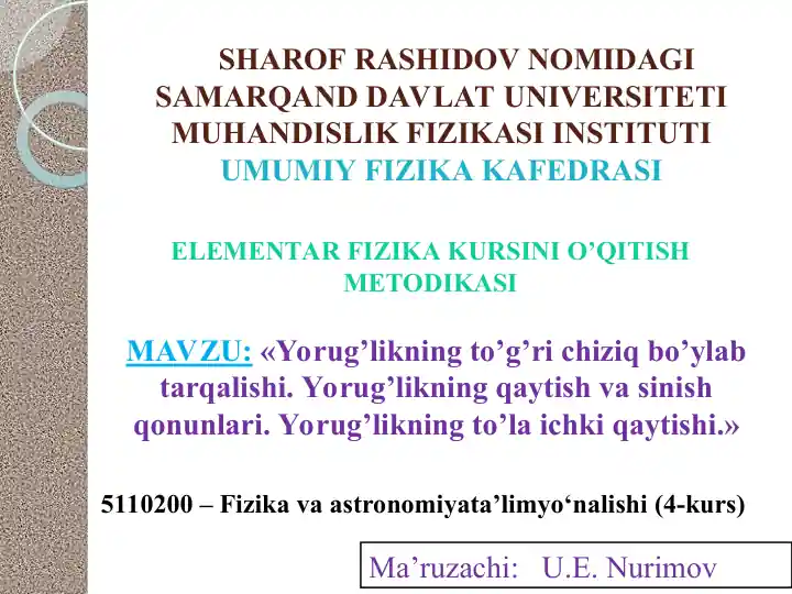 Elementar fizika kursini o'qitish metodikasi