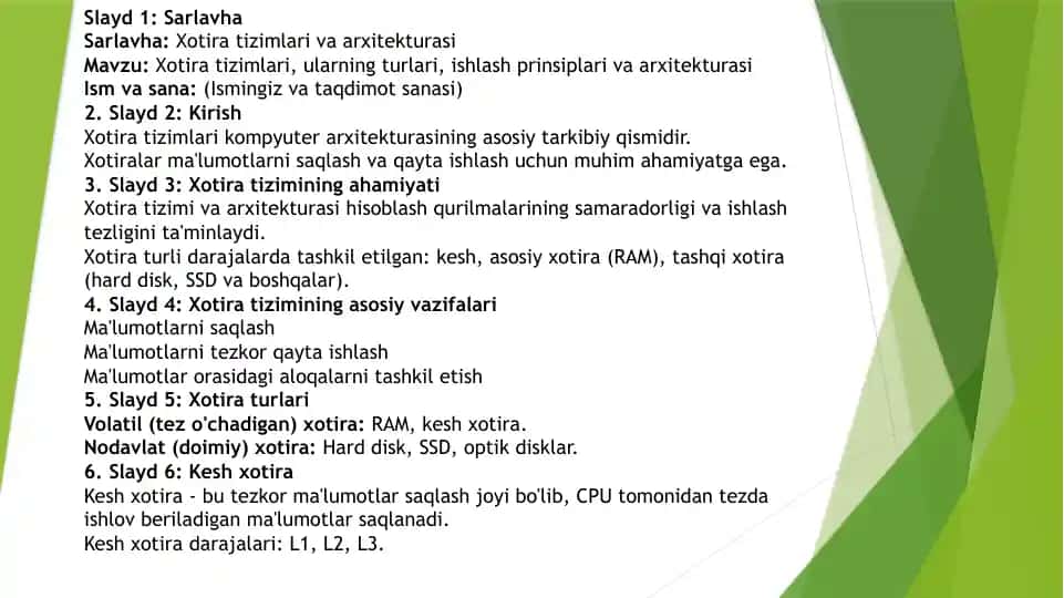 Xotira tizimlari va arxitekturasi